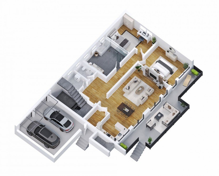Grundriss EG visualisiert Erdgeschosswohnung Kempten