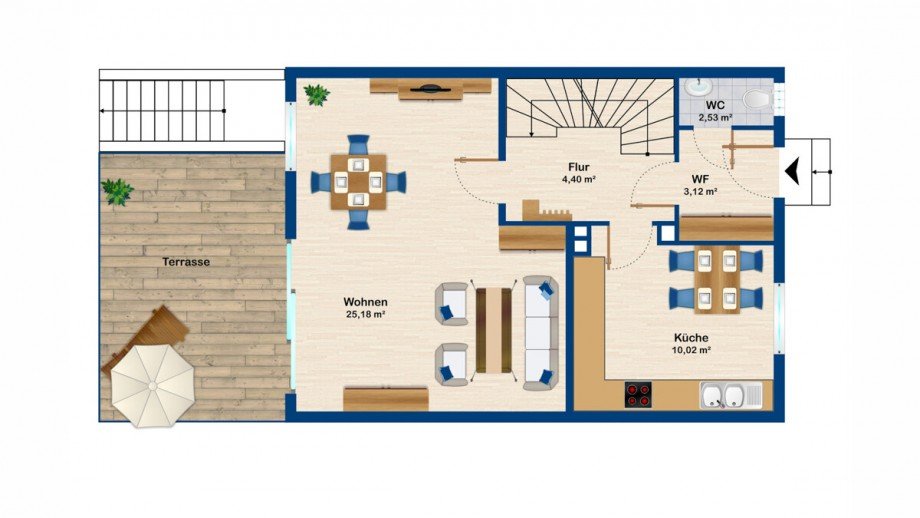 Grundriss Erdgeschoss Reihenmittelhaus Kempten