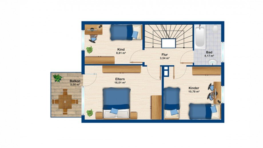 Grundriss Obergeschoss Reihenmittelhaus Kempten